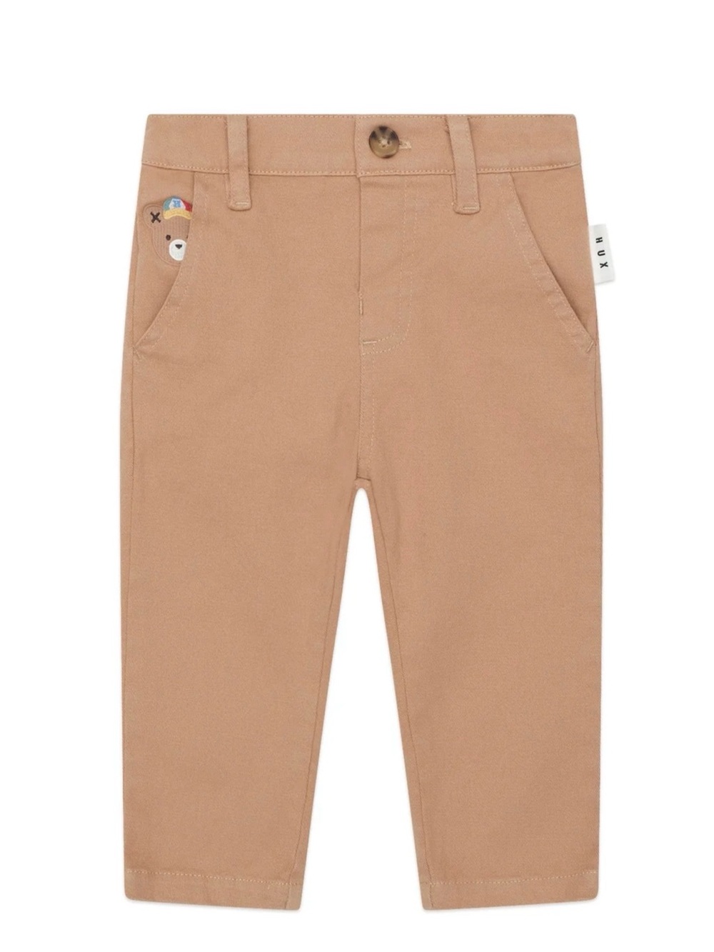 Huxbaby Tan Chino Pants with Bear Pocket Accent